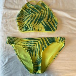 Aerie Palm Leaf Patterned High Neck Bikini